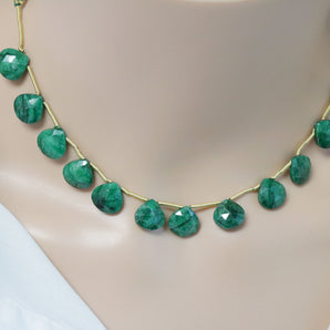 Dyed Emerald Faceted Heart Drop, 10 mm, Rich Color, Emerald Gemstone Beads, (DEM-HRT-10)(198)
