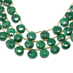 Dyed Emerald Faceted Heart Drop, 8-9mm, Rich Color, Emerald Gemstone Beads, (DEM-HRT-8-9)(200)