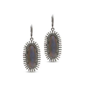 Pave Diamond Labradorite Dangle Earrings w/ Baguettes, (DER-1047) - Beadspoint