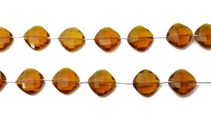 Natural Whiskey Topaz Faceted Cushion Drops, 14-15 mm, Rich Color, Topaz Gemstone Beads, (WTZ-CUSH-14-15)(661)