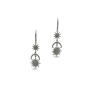 Pave Diamond Star and Crescent Moon Dangle Earrings, (DER-1045) - Beadspoint
