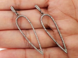 Pave Diamond Tear Drop Dangle Earrings-Long Drop Earrings, (DER-1043) - Beadspoint