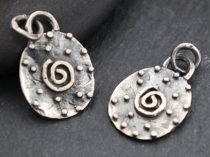 Artisan Sterling Silver Dotted Oval with Spiral Chram,(AF-306) - Beadspoint