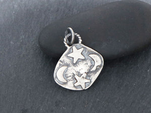 Sterling Silver Artisan  Moon And Star Charm, (AF-313) - Beadspoint
