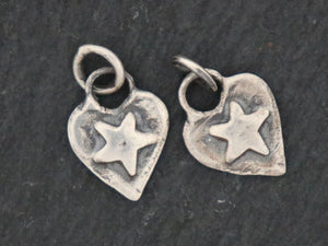 Sterling Silver Artisan  Heart with Raised Star Charm, (AF-317) - Beadspoint