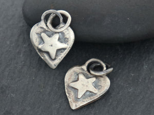 Sterling Silver Artisan  Heart with Raised Star Charm, (AF-317) - Beadspoint