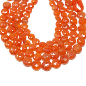 Carnelian Faceted Coin Beads 8-9 mm, Rich Orange Color, (CAR-COIN-8-9)(205)