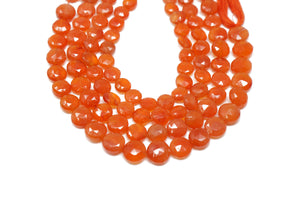 Carnelian Faceted Coin Beads 8-9 mm, Rich Orange Color, (CAR-COIN-8-9)(205)