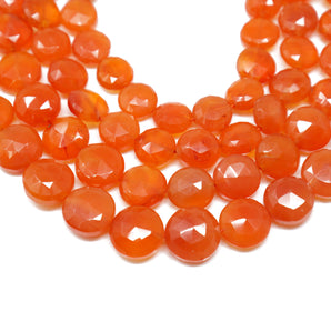 Carnelian Faceted Coin Beads 8-9 mm, Rich Orange Color, (CAR-COIN-8-9)(205)