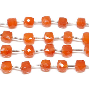 Carnelian Faceted Cube Box Beads 6 mm, Rich Orange Color, (CAR-CUBE-6)(207)
