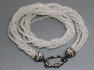 Pave Diamond Rainbow Moonstone Necklace w/ Pave Diamond Carabiner, (DCHN-35) - Beadspoint
