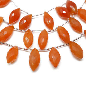 Carnelian Faceted Marquise Beads, 8x15-9x17 mm, Rich Orange Color, (CAR-MRQ-8x15-9x17)(209)