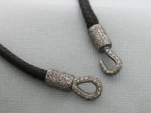 Greek Leather Necklace w/ Pave Diamond Hook Clasp , (DCHN-41) - Beadspoint