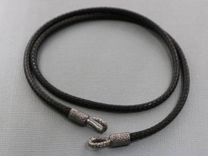 Greek Leather Necklace w/ Pave Diamond Hook Clasp , (DCHN-41) - Beadspoint