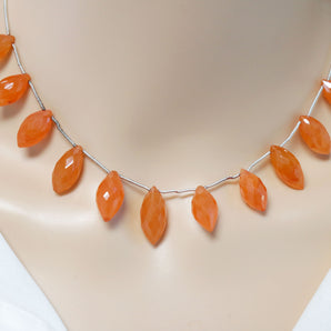 Carnelian Faceted Marquise Beads, 8x15-9x17 mm, Rich Orange Color, (CAR-MRQ-8x15-9x17)(209)