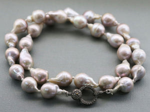 Baroque Pearl Silk Hand Knotted Necklace w/ Pave Diamond Clasp , (DCHN-24) - Beadspoint