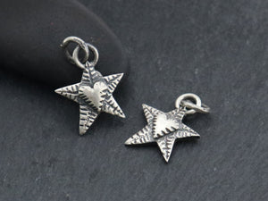 Sterling Silver Artisan Star with Heart Charm, (AF-326) - Beadspoint