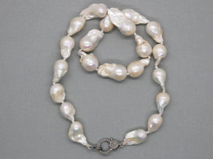 Large Baroque Pearl Silk Hand Knotted Necklace w/ Pave Diamond Clasp , (DCHN-25) - Beadspoint