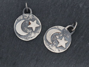 Moon And Star Artisan Charm In Sterling Silver, (AF-330) - Beadspoint