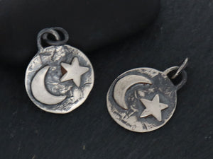 Moon And Star Artisan Charm In Sterling Silver, (AF-330) - Beadspoint
