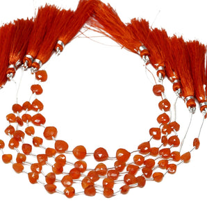 Carnelian Faceted Straight Drilled Heart Drops, 8-9 mm, Rich Orange Color, (CAR-HRT-8-9SD)(217)