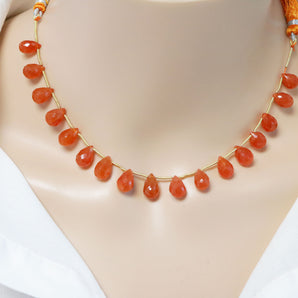 Carnelian Faceted Straight Drilled Heart Drops, 8-9 mm, Rich Orange Color, (CAR-HRT-8-9SD)(217)