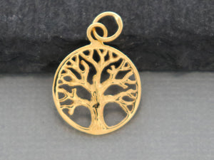Sterling Silver Gold Vermeil Tree Of Life charm -- (VM/CH4/CR21) --CRC - Beadspoint