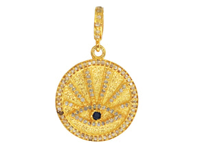 Pave Diamond Evil Eye Sunbeam Medallion Pendant, (DPS-94)