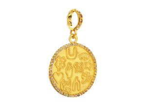 Pave Diamond Good Luck Medallion Pendant, (DPS-95)