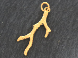 Sterling Silver  Gold Vermeil Coral Branch charm -- (VM/CH4/CR88) --CRC - Beadspoint