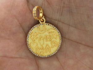 Pave Diamond Good Luck Medallion Pendant, (DPS-95)