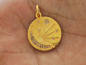 Pave Diamond Sunbeam Medallion Pendant, (DPS-96)