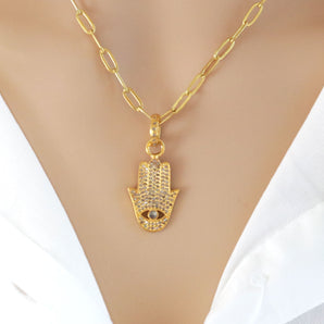 Pave Diamond Evil Eye Hamsa Pendant, (DPS-97)