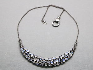 Pave Diamond And Rainbow Moonstone Necklace with Clasp, (DNK-005) - Beadspoint