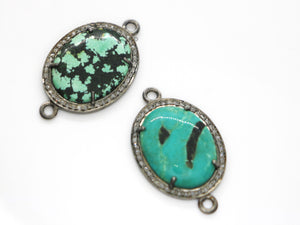 Pave Diamond Turquoise Oval Connector, (C/TUR/24x20) - Beadspoint