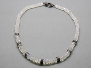Pave Diamond and Moonstone Roundel Necklace with Diamond Clasp, (DNK-016) - Beadspoint