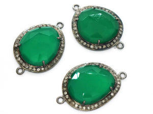 Pave Diamond Green Onyx Oval Connector, (G/GNX/28) - Beadspoint