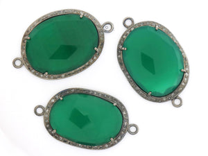 Pave Diamond Green Onyx Oval Connector, (G/GNX/32) - Beadspoint