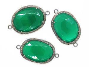 Pave Diamond Green Onyx Oval Connector, (G/GNX/32) - Beadspoint
