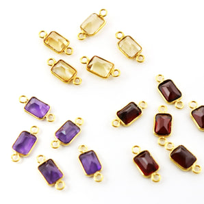 Gold Plated Tiny Faceted Rectangle Bezel Connector, 6X8 mm, (BZC-9005-CIT) - Beadspoint