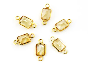 Gold Plated Tiny Faceted Rectangle Bezel Connector, 6X8 mm, (BZC-9005-CIT) - Beadspoint