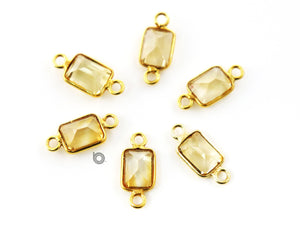 Gold Plated Tiny Faceted Rectangle Bezel Connector, 6X8 mm, Multiple Colors, (BZC-9005-CIT) - Beadspoint