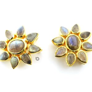 Gold Plated Labradorite Fancy Flower Pendant, 24 mm, (BZC-9006) - Beadspoint