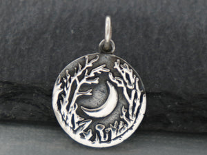 Sterling Silver Forest Night Moon charm -- (SS/CH5/CR63) -CRC - Beadspoint
