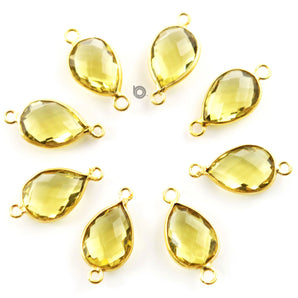 Gold Plated Lemon Topaz Faceted Pear Bezel Connector, 10x14 mm, (BZC-9007) - Beadspoint