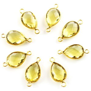 Gold Plated Lemon Topaz Faceted Pear Bezel Connector, 10x14 mm, (BZC-9007) - Beadspoint