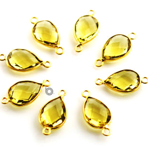 Gold Plated Lemon Topaz Faceted Pear Bezel Connector, 10x14 mm, (BZC-9007) - Beadspoint