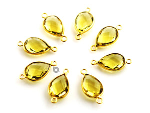 Gold Plated Lemon Topaz Faceted Pear Bezel Connector, 10x14 mm, (BZC-9007) - Beadspoint