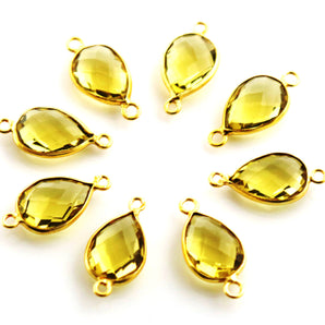 Gold Plated Lemon Topaz Faceted Pear Bezel Connector, 10x14 mm, (BZC-9007) - Beadspoint