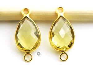 Gold Plated Lemon Topaz Faceted Pear Bezel Connector, 10x14 mm, (BZC-9007) - Beadspoint
